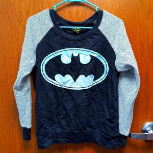 Batman Logo Black and Gray Sweatshirt Women's Size Medium Blue Gray Sweater